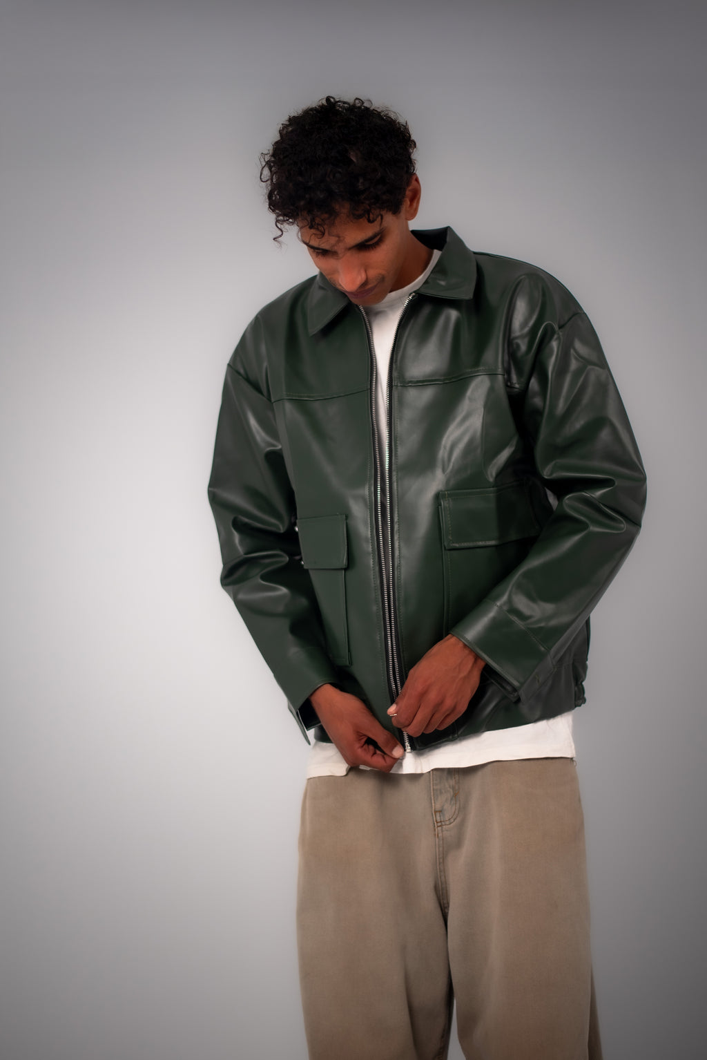 Olive Leather Jacket.