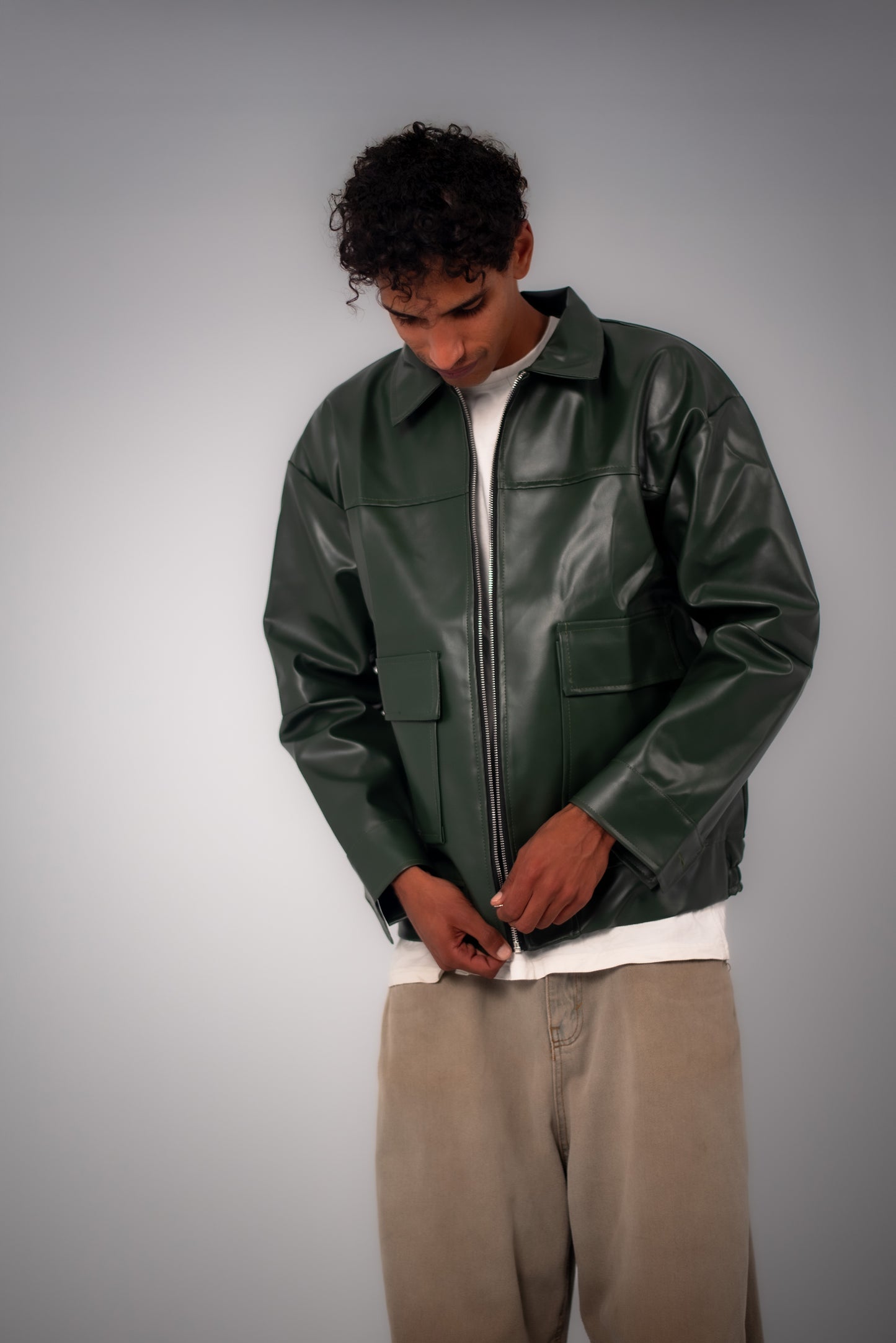 Olive Leather Jacket.