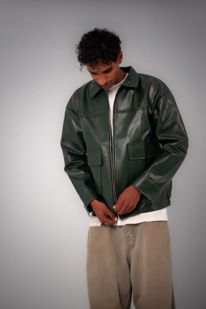 Olive Leather Jacket.