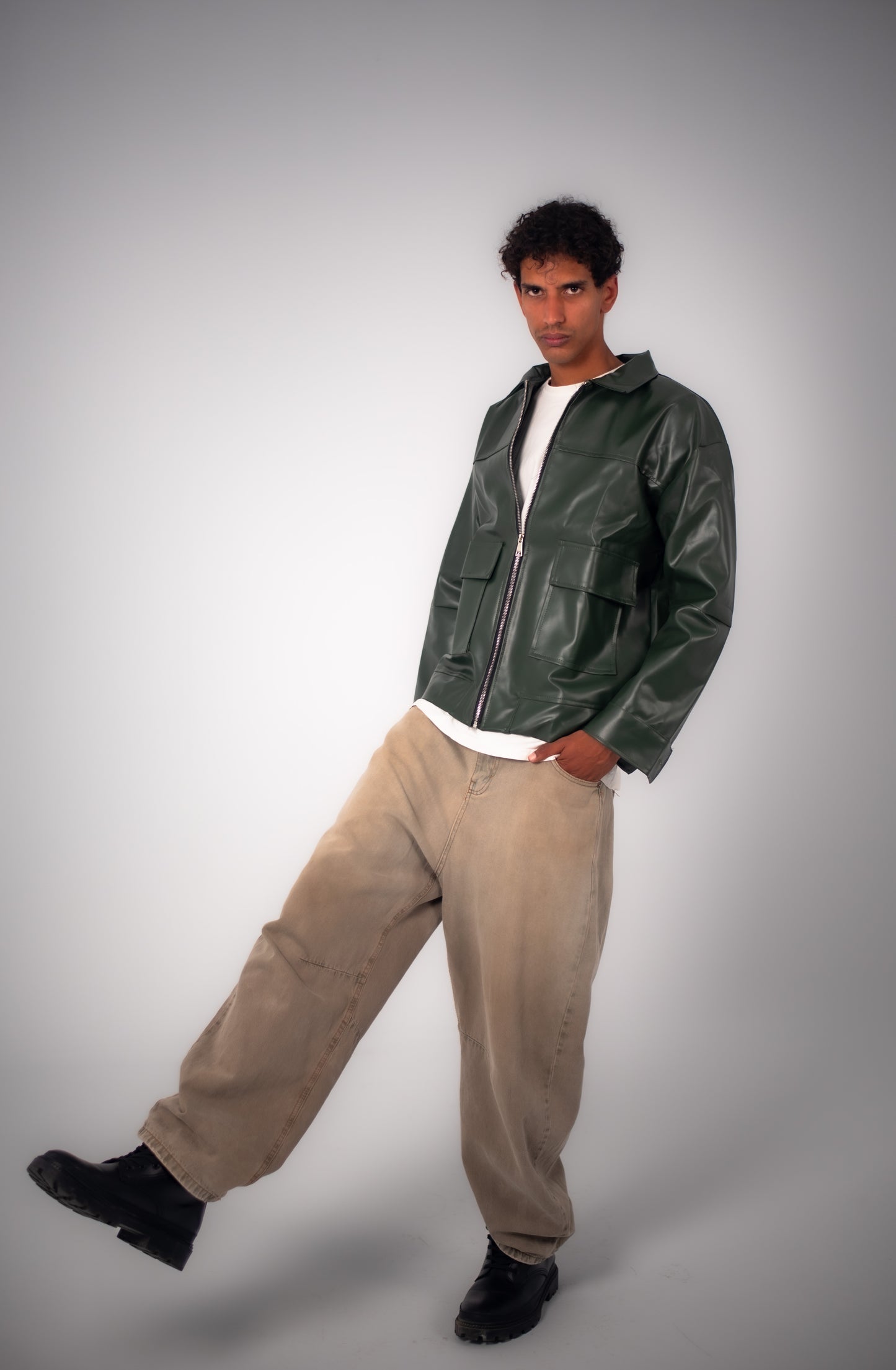 Olive Leather Jacket.