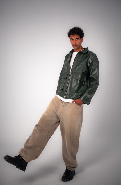 Olive Leather Jacket.