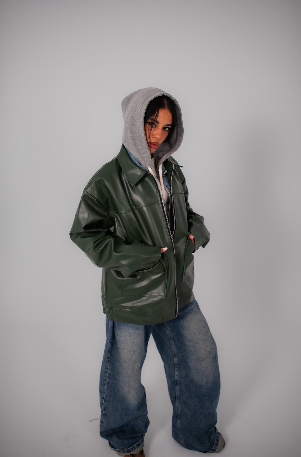 Olive Leather Jacket.