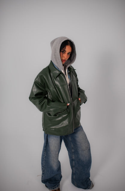 Olive Leather Jacket.