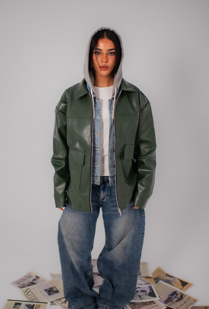 Olive Leather Jacket.