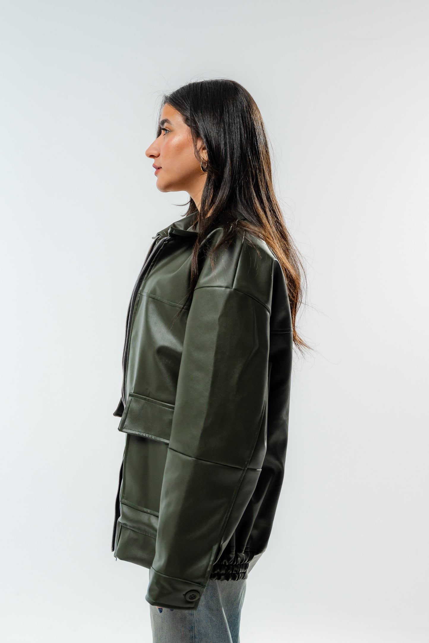 Olive Leather Jacket.