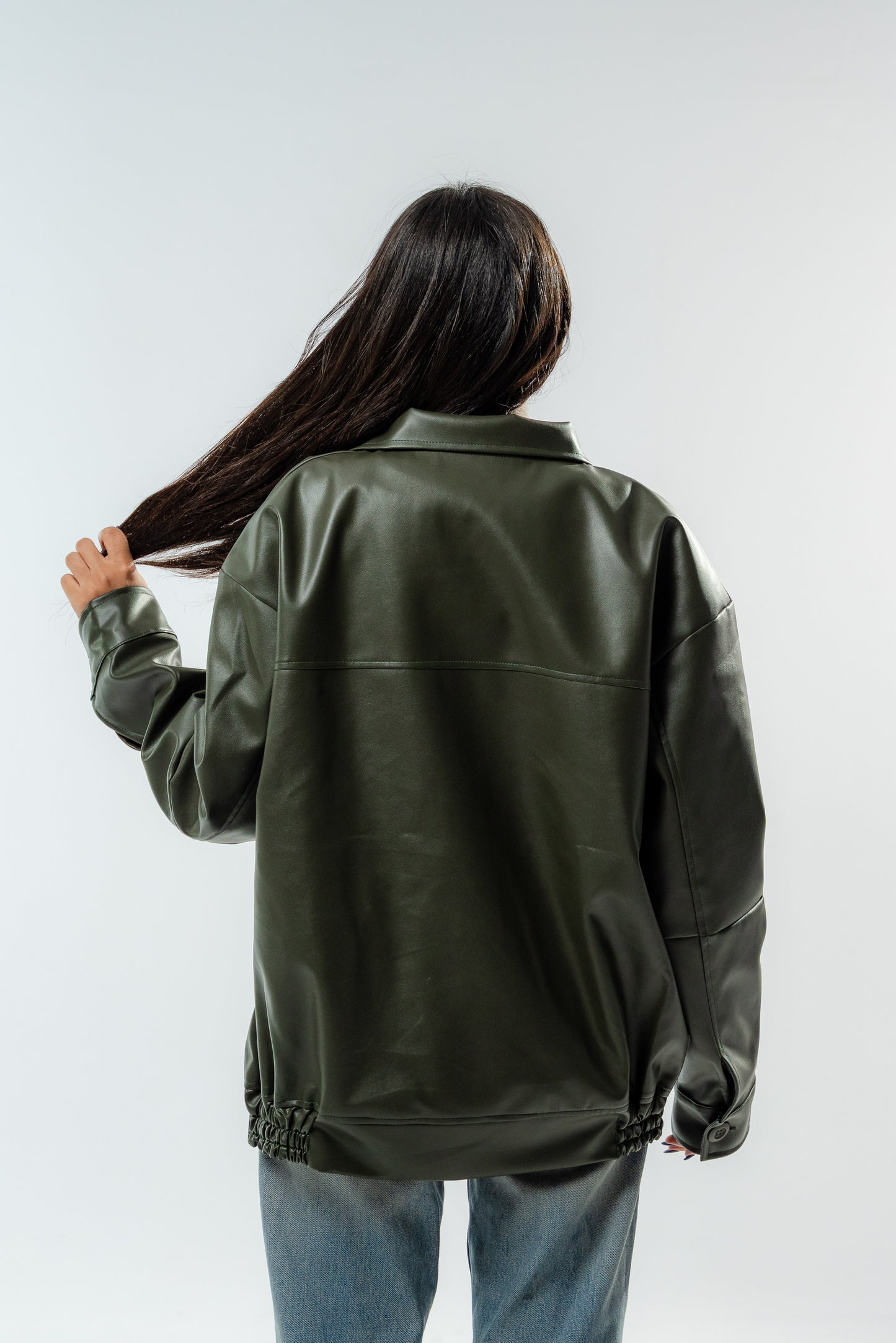 Olive Leather Jacket.